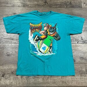 Vintage 90s SSI Speeding Frenzy Shark Jet Ski Graphic Tee Shirt USA Men's XL
